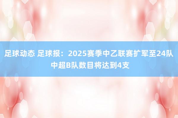 足球动态 足球报：2025赛季中乙联赛扩军至24队 中超B队数目将达到4支