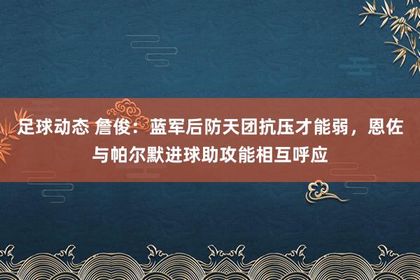 足球动态 詹俊：蓝军后防天团抗压才能弱，恩佐与帕尔默进球助攻能相互呼应